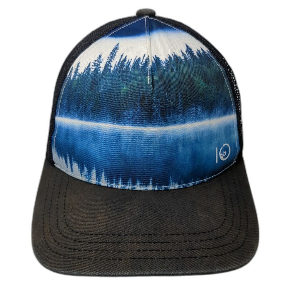 tentree Black Blue Landscape Forest Graphic Trucker Hat One Size Mesh Snapback